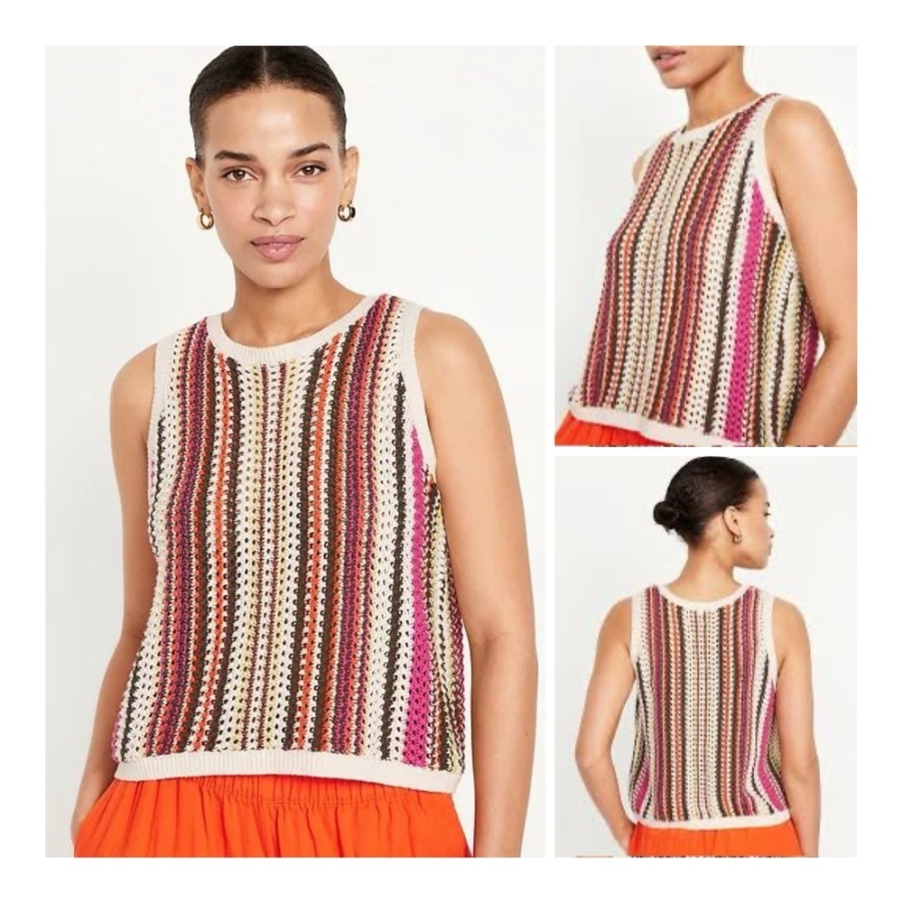 Old Navy Crafted Shell Open Stitch Vest - Multi Stripe